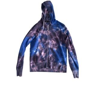 True Religion Unisex Tie Dye Zip Up Hoodie Blue Purple Fleece Sweatshirt- Small